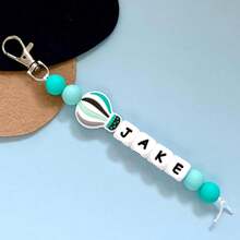 1 件定制返校个性化彩虹钥匙扣、返校串珠钥匙扣、钥匙扣标签、姓名标签、教师礼物、粉色彩虹热气球 - 字母珠鑰匙圈 - 查看 39