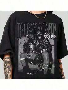 Vintage Legendary Basketball Player Graphic Tee T-Shirt –Kobe. Los Angeles In Memory Of The American Basketball Tee |       Heavy Cotton Y2K Bootleg Oversized Streetwear Women's Round Neck Short Sleeve Tee For Sports Fans #     High Street Fashion T-Shirts - White - View 2