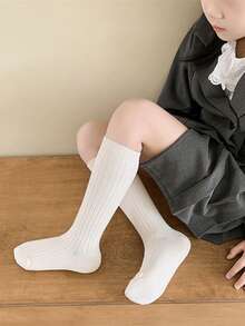 Kids Socks, Korea Style Solid Color Mid-Calf Socks,Vertical Striped Over-The-Knee Socks For Girls