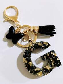 1 pieza Llavero de resina con forma de corazón con borla en color beige, accesorio creativo de estilo lindo como regalo para amigos, madre, padre, graduación y maestros - Negro - Ver 14