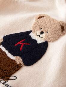 少女休闲小熊刺绣针织套头毛衣，秋冬季 - 杏色 - 查看 4