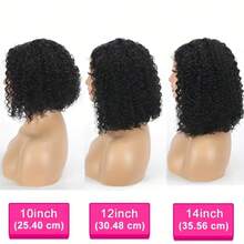 4x4 Put On And Go Glueless Bob Human Hair Wigs Kinky Curly For Women Lace Frontal Human Hair Pre Plucked With Baby Hair 180% Density Natural Color Ready To Go - Natural Black - 查看 4
