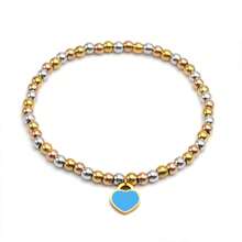 قطعة واحدة سوار معدني فاخر مطلي بالمينا على شكل قلب بسلسلة خرزة دائرية من الفولاذ المقاوم للصدأ قياس 4 مم كهدية مجوهرات للنساء