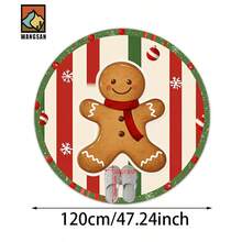 1 pièce Tapis antidérapant de salle de bain en forme d'homme en pain d'épices de Noël, en matériau de flanelle, tapis de sol rond, décoration moelleuse, convient pour les salles de bain, les portes, les cuisines, les salons et autres occasions, lavable en machine, antidérapant, décoration de Noël, peut être offert en cadeau