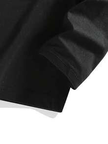 200g Cotton Men's New Round Collar Long Sleeve Print T-Shirt | Outfit Examples | Street Fashion Fun - Black - View 3