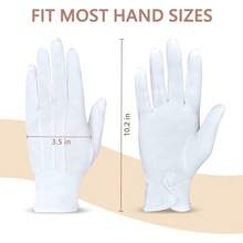 White Cotton Formal Tuxedo Costume Guard Gloves With Snap Cuff, Coin Jewelry Inspection Gloves