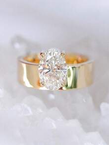 1 件经典方晶锆石椭圆形装饰铜戒指，适合女性日常佩戴、订婚、婚礼、派对珠宝、情人节礼物 - 2# - 查看 15