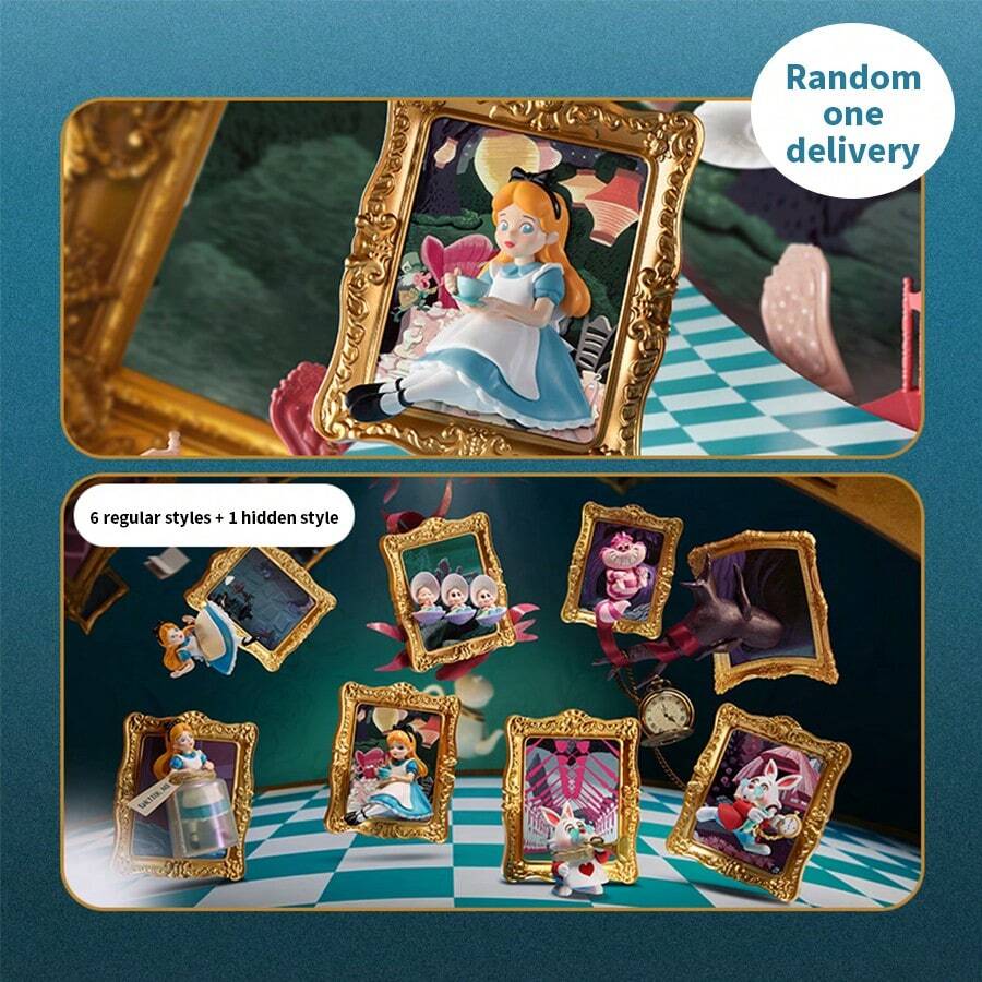 Miniso Disney Alice im Wunderland Kunstgalerie-Serie Blind Box, PVC+ABS Material, Kunstgalerie-Ölgemälde-Texturdetails, Schreibtisch-Dekoration Ornament, geeignet zum Sammeln und Verschenken (1 Stück, zufällig versendet) - Verschiedenfarbig - Übersicht 1
