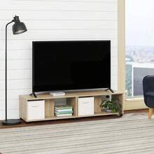 Mainstays Adjustable Side By Side Or Stacking TV Stand For TVs Up To 70 Inches, Natural