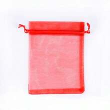 10/100个红色欧根纱束口袋 2.75英寸X3.54英寸，适用于婚礼、生日派对、装饰布袋、化妆包、派对用品的珠宝礼品袋 - 紅色 - 查看 4