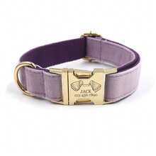 1件定制天鹅绒狗项圈，可刻上耳朵图案、名字、电话号码和身份牌，柔软舒适，可调节，适合小型、中型和大型犬。 - 淺紫-B3 - 查看 16