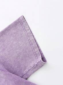 uaddw 100% Cotton Men's Street Retro Style Letters, Face Outline, Pink Meteor Flame Double-Sided Printing Vintage Washed T-Shirt, Fashionable And Casual, Suitable For Going Out Tops, Back To School, Street, Daily Wear, Men Clothes - Màu tím  Violet - Xem 6