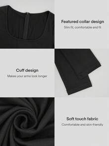 Bộ liền thân dài tay cổ vuông màu đen UMII dành cho nữ, ôm sát, co giãn, có khóa kéo phía sau, thích hợp cho các buổi tiệc và hẹn hò. - màu đen - Xem 5