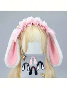 Cute Girls Women Plush Comic-Con Cosplay Props Rabbit Ears Headwear