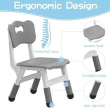 Juego de mesa y 6 sillas para niños, altura ajustable para niños de 3 a 10 años, escritorio con grafiti, patas antideslizantes, 120 cm de largo x 59 cm de ancho, capacidad máxima de 136 kg, mesa de arte para aulas, guarderías y hogares - Gris - Ver 5