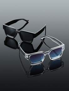 2pcs Unisex Fashion Plastic Sunglasses, Solid Color Design, Casual Style, Suitable For Driving, Travel, Hiking, Daily Use, Party, Beach, Street Photography, Outfit Matching, Great Gift, Fits All Face Shapes