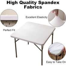 Square Spandex 34X34 Inches Fitted Tablecloth, Elastic Folding Picnic Card Table Cloth, Stretchy Patio Table Cover, Wipeable Tablecloths For Camping Outdoor Party Banquet White