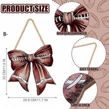 1 Pc, Pumpkin Bow Wooden Hanging Sign, Thanksgiving Bow Wall Hanging, Football Bow Wall Hanging Art, Bow Welcome Door Sign, Indoor And Outdoor Porch Decoration In University Dormitory Apartments, Christmas Decoration, 2D Home Decor Christmas Decorations Room Decor