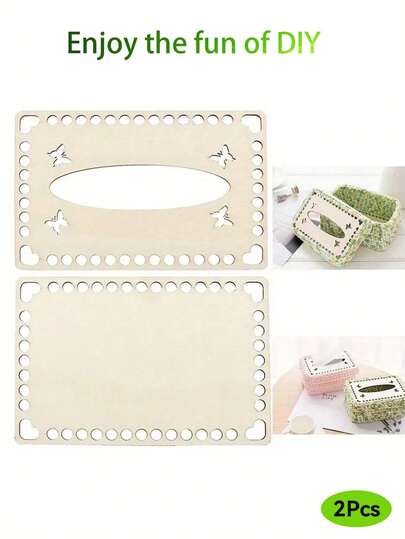 2 Pcs Sturdy And Durable Blank Wooden Rectangular Wooden Crochet Bases, Easy To Crochet With Butterfly And Elegant Heart-Shaped Cuts, Suitable For DIY Beginners To Sew And Weave Bases, DIY Tissue Boxes, Storage Boxes, Weaving Craft Supplies, Home Decorations, Office Desk Storage Baskets, Birthday Party Gifts, Perfect Holiday Gifts For Handicraft Enthusiasts - Christmas Gifts Without Crochet And Thread