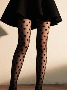 1pc Women's Retro Fashion Large Polka Dot Pantyhose - Black - View 3