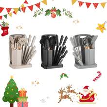 23 PCS Silicone Kitchen Utensils Set And Kitchen Knife Set With Removable Knife Cover, Non-Stick Heat Resistan Kitchen Tools Best Kitchen Cookware Include 12 Pcs Silicone Cooking Utensils 5 Pcs Chef Knife Set - Màu Khaki - Xem 2