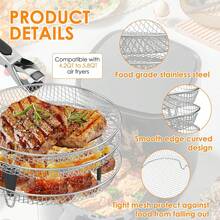 1pc/3pcs/Set Air Fryer Accessories, Multipurpose Air Fryer Accessories, Stackable Air Fryer Rack, Grill Mesh, Stainless Steel Baking Tray, Round/Square/Rectangular Stainless Steel Air Fryer Rack Set - Fit For Oven And Air Fryer, Dishwasher , Perfect For Healthy Holiday Baking - Reusable Stackable Rack, Easy To Clean, Kitchen Gadgets
