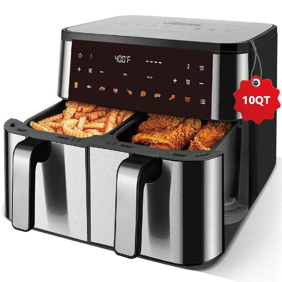 MIRASTON Upgraded Large 10QT Dual Air Fryer, Digital Touchscreen, Perfect For Shoppers!  Crispy Delights In Minutes! Features:Smart Presets,Nonstick Basket,Easy Clean,Compact Design,Hosting A Girls' Night? Whip Up Guilt-Free Sweet Potato Fries In Minutes,Ideal Gift, For Festive Occasions,Mother's Day Gift,Kitchen Appliances,  Kitchen Accessories - 查看 1