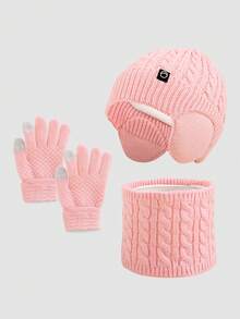 Set de 3 piezas para niños de invierno que incluye gorro, orejeras y bufanda, sombrero de punto para niños y niñas para uso en exteriores - Gorro + bufanda + guantes - Ver 14
