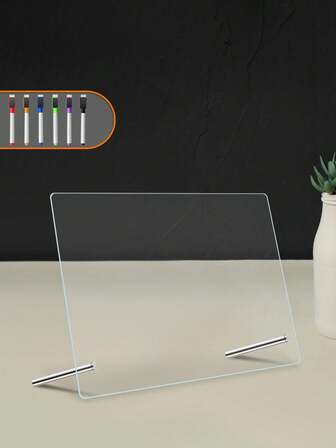 1pc Acrylic Desktop Weekly Planner Board (6 Magnetic Whiteboard Markers Included), Transparent Erasable Message Writing Board, Memo Reminder Display Board, Can Be Used For Drawing And Writing, Suitable For Stall Display