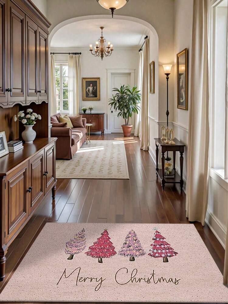 1 件粉色圣诞树迎宾垫 - 可机洗，仿羊毛涤纶材质，低绒毛，长方形，室内适用，易清洁，耐用，多用途，节日房间装饰 - 适用于卧室、浴室、厨房等，圣诞装饰/家居装饰厨房地毯 - 彩色 - 查看 6