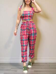 Women's Vibrant Colorful Plaid Set For Elegant June Party - Cờ đỏ - Xem 3