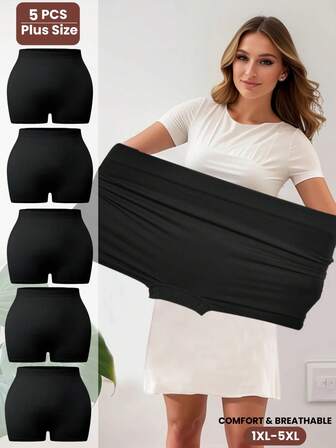 5 piezas Bragas de talla grande para mujeres, de tela suave y transpirable sin costuras, con diseño elegante y colorido, de cintura alta y tejido cómodo, adecuadas para ciclismo, fitness, trabajo, yoga, dormir y deportes diarios, para todas las estaciones, múltiples tallas 1XL-5XL