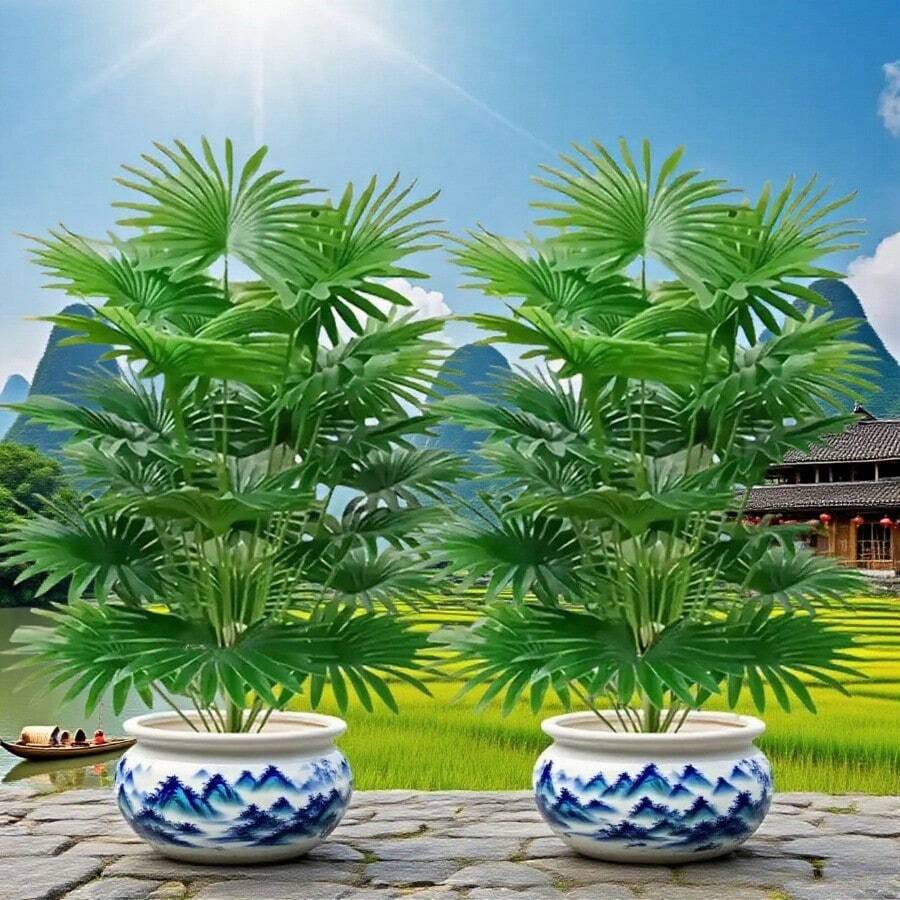 1 PCS Outdoor Green Plant - Large Artificial Palm Tree With 18/24 Vibrant Leaves - Practical Plantas Artificiales Decoration, Excellent For Tropical Rainforest Style, Christmas Mantel & Porch Decor, Halloween Indoor Accents (Indoor/Outdoor) - Pot Not Included - 彩色 - 查看 1