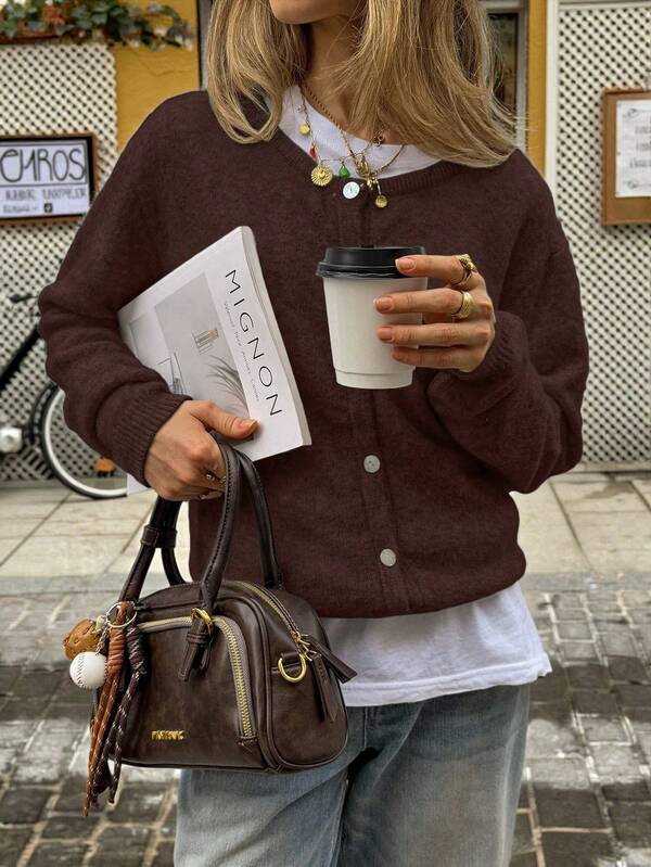 Nuevo cárdigan de unicolor para otoño e invierno de BEAUTY, de estilo sencillo y casual, con manga larga de punto para la temporada