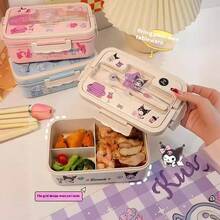 Sanrio 1pc Sanrio Kuromi, Cinnamoroll, My Melody Portable Lunch Box Set - Leak-Proof Sealed Lid Design, Large Capacity Bento Box, Cartoon DIY Stickers, Microwave , Suitable For School, Office, Travel, Picnic, Kitchen Storage, Christmas Gift, Holiday Present, Birthday Gift