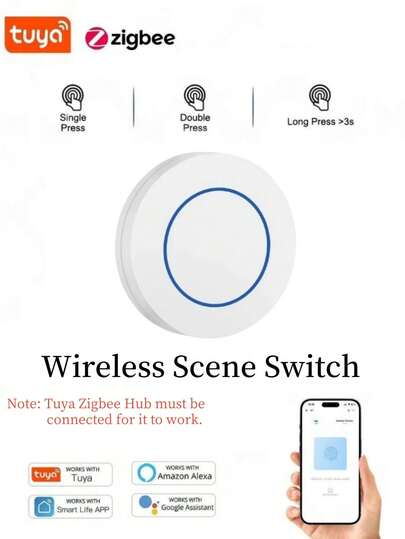 涂鸦Zigbee智能按钮场景开关Zigbee调光按钮多场景联动无线自动控制光幕集线器需要