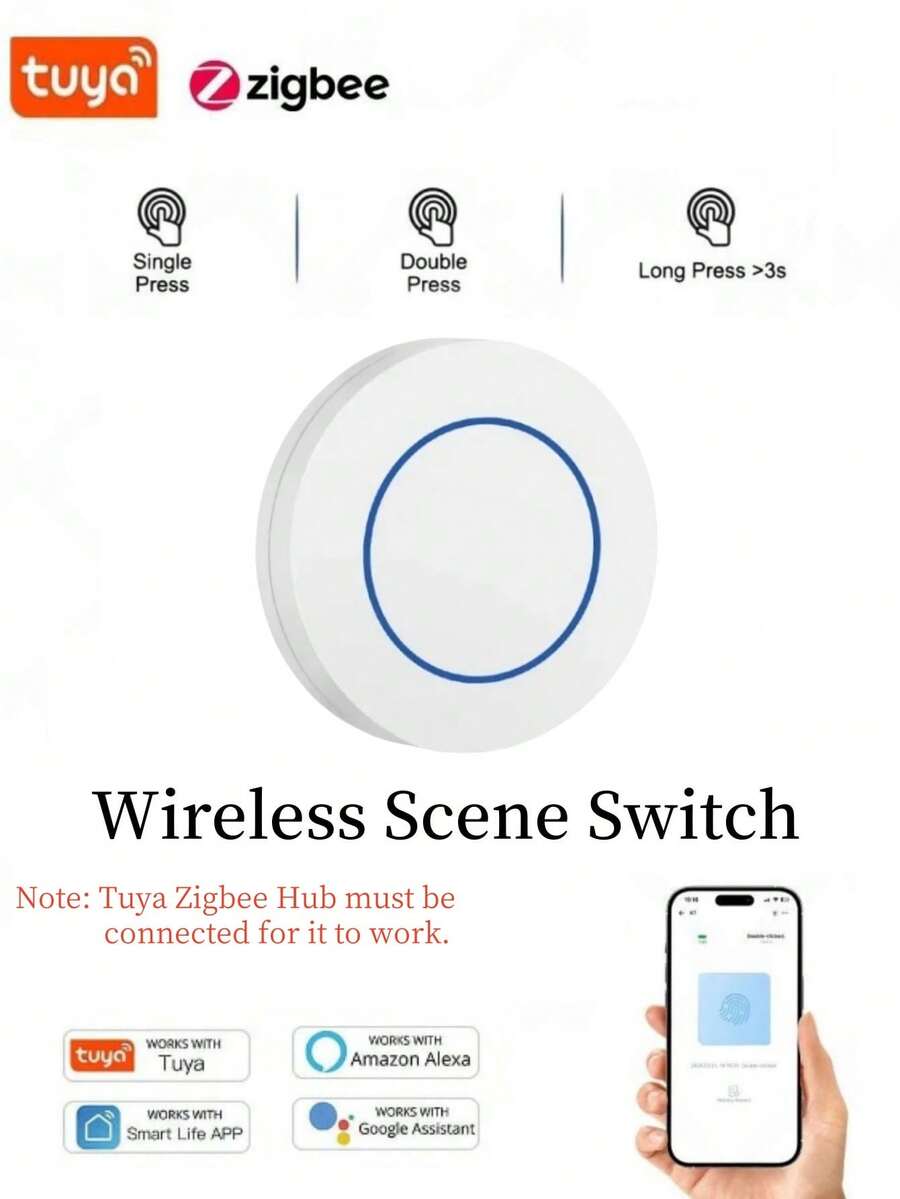 涂鸦Zigbee智能按钮场景开关Zigbee调光按钮多场景联动无线自动控制光幕集线器需要 - 白色 - 查看 1