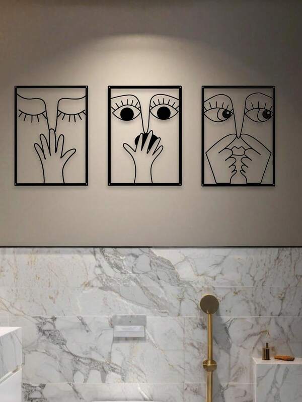 1 peça de arte de parede de metal com clipe de nariz engraçado, arte de linha de banheiro minimalista e elegante, decoração de banheiro humorística, decoração de banheiro de hóspedes, arte de linha de metal para pendurar na parede, arte e artesanato