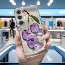 Purple Crystal Cherry Pattern Transparent TPU Soft Case Suitable For IPhone 17 Air/ 16 15 14 13 12 Pro Max/17 16 15 14 Plus 11 X/XS Max Suitable For Samsung S21 S22 S23 S24 S25 Ultra/Edge/Plus/+ A10 A12 A13 A14 A15 A23 A25 A35 A53 A54 A55 A73 Note 10/20 Phone Case All-Inclusive Protection - 太空透明 - 查看 2