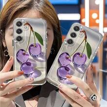Purple Crystal Cherry Pattern Transparent TPU Soft Case Suitable For IPhone 17 Air/ 16 15 14 13 12 Pro Max/17 16 15 14 Plus 11 X/XS Max Suitable For Samsung S21 S22 S23 S24 S25 Ultra/Edge/Plus/+ A10 A12 A13 A14 A15 A23 A25 A35 A53 A54 A55 A73 Note 10/20 Phone Case All-Inclusive Protection - 太空透明 - 查看 3