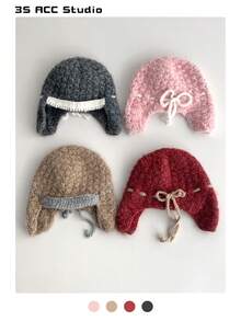 1pc Vintage Mixed Color Knitted Earflap Hat, Warm & Versatile For Women In Autumn/Winter