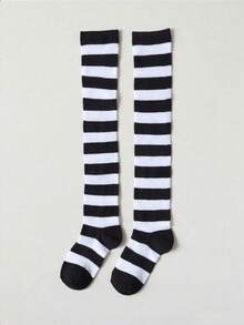 1双女士条纹过膝袜，时尚彩色条纹，及膝袜，长袜，女童袜，派对袜，舞蹈袜，朋克风，摇滚风，日常穿着，舒适袜 - 彩色 - 查看 10