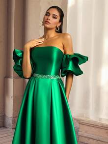 Đầm dự tiệc VIPGIRL màu xanh lá cây, không dây vai, hở lưng, thắt nơ, sang trọng dành cho nữ. - màu xanh lá - Xem 4