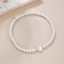 1 pieza Pulsera con inicial y cuentas de perlas falsas para mujer