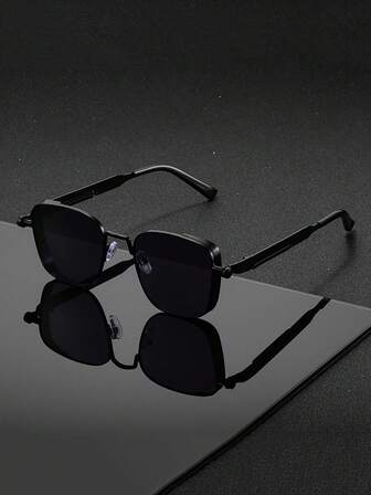 1 Pair Men's Classic Retro Steampunk Square Metal Frame Casual Glasses, Decorated With Spring Temples, Essential Item For Parties, Festivals And Gatherings