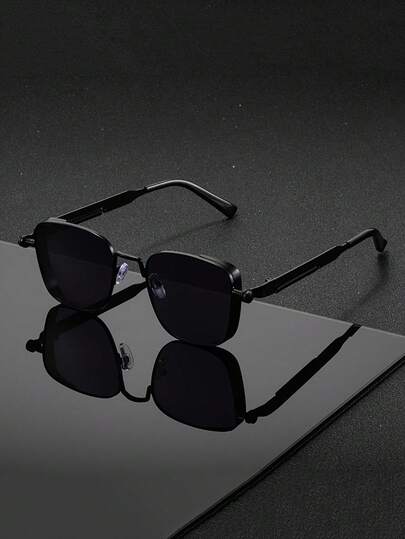 1 Pair Men's Classic Retro Steampunk Square Metal Frame Casual Glasses, Decorated With Spring Temples, Essential Item For Parties, Festivals And Gatherings