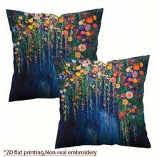 2 fundas de cojín con estilo de Gustav Klimt - Impresión plana 2D de arte floral vibrante, con cremallera suave, lavable a máquina para decoración del hogar cómoda en sala de estar, dormitorio, sofá, material duradero, diseño exclusivo de diseñador, insertos no incluidos, 2D plano