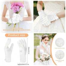 White Gloves Women, Floral Lace Gloves Bridal Elegant Short 1920s Wedding Opera Dinner Party