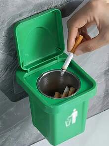 1 Pc Trash Bin Ashtray, A Creative Combination Of Trash Can And Ashtray, Wall Mounted Personalized Non-Perforated Bathroom Cover Smoking Device Suitable For Bathroom, Home, Daily And Festival Use.