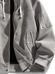 男士宽松连帽摩托车皮夹克，全新秋冬系列 - 灰色 - 查看 4